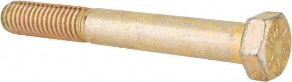 Made in USA - 3/8-16 UNC, 3" Length Under Head Hex Head Cap Screw - Partially Threaded, Grade 8 Alloy Steel, Zinc Yellow Dichromate Finish, 9/16" Hex - Americas Industrial Supply