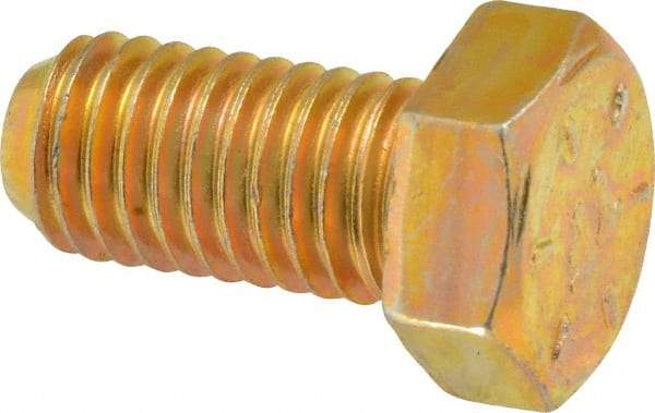 Made in USA - 1/2-13 UNC, 1" Length Under Head Hex Head Cap Screw - Fully Threaded, Grade 8 Alloy Steel, Zinc Yellow Dichromate Finish, 3/4" Hex - Americas Industrial Supply