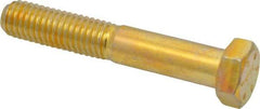 Made in USA - 1/2-13 UNC, 3" Length Under Head Hex Head Cap Screw - Partially Threaded, Grade 8 Alloy Steel, Zinc Yellow Dichromate Finish, 3/4" Hex - Americas Industrial Supply