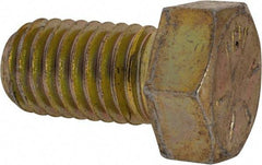 Made in USA - 9/16-12 UNC, 1" Length Under Head Hex Head Cap Screw - Fully Threaded, Grade 8 Alloy Steel, Zinc Yellow Dichromate Finish, 13/16" Hex - Americas Industrial Supply