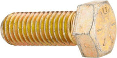 Made in USA - 9/16-12 UNC, 1-1/2" Length Under Head Hex Head Cap Screw - Fully Threaded, Grade 8 Alloy Steel, Zinc Yellow Dichromate Finish, 13/16" Hex - Americas Industrial Supply