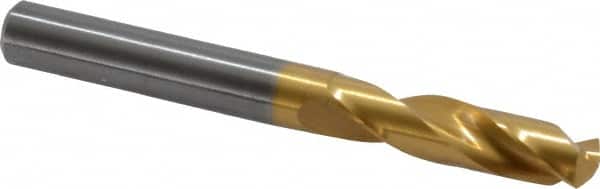 Guhring - 3/8" 140° Spiral Flute Solid Carbide Screw Machine Drill Bit - TiN Finish, Right Hand Cut, 43mm Flute Length, 89mm OAL, SU Point, Straight Shank - Americas Industrial Supply