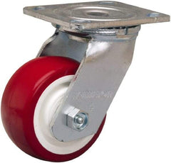 Hamilton - 4" Diam x 2" Wide x 5-5/8" OAH Top Plate Mount Swivel Caster - Polyurethane Mold on Polypropylene, 750 Lb Capacity, Straight Roller Bearing, 4 x 4-1/2" Plate - Americas Industrial Supply