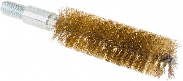 Value Collection - 3/4" Diam Helical Brass Tube Brush - Double Spiral, 0.012" Filament Diam, 2-23/64" Brush Length, 4" OAL, 5/16-18 Male Shank - Americas Industrial Supply