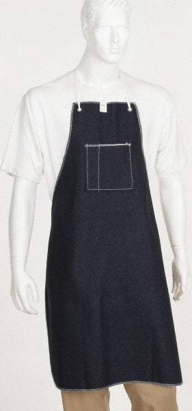 Ansell - 28 x 36" General Purpose Bib Apron - Denim, 14 oz Material, Blue, 1 Pocket, Tie Waist & Neck Strap Closure - Americas Industrial Supply