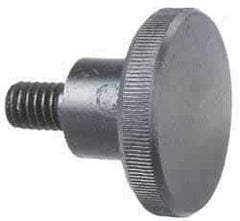 Morton Machine Works - 1/4-20 Knurled Shoulder Grade C-12L14 Steel Thumb Screw - 1-3/8" OAL, 1" Head Diam x 1/4" Head Height, Black Oxide Finish - Americas Industrial Supply