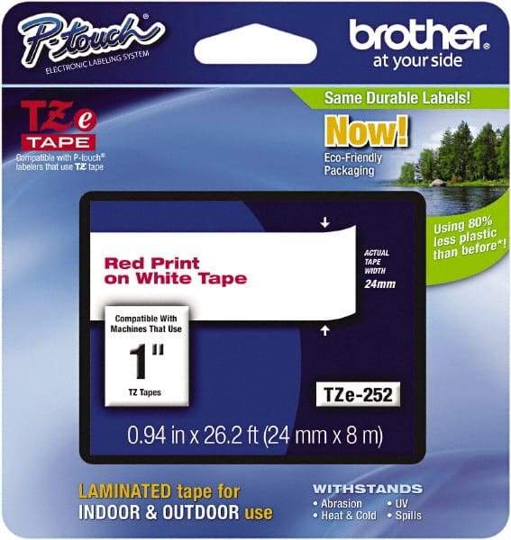 Brother - 7.8" Wide, Red on White Label Tape - For Label Maker - Americas Industrial Supply