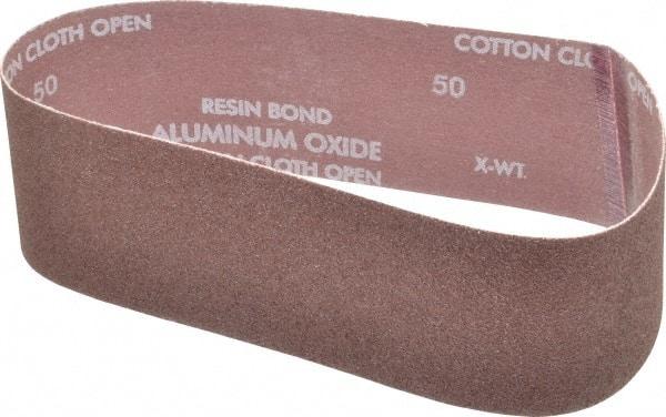 Norton - 3" Wide x 24" OAL, 50 Grit, Aluminum Oxide Abrasive Belt - Aluminum Oxide, Coarse, Coated, X Weighted Cloth Backing, Series R228 - Americas Industrial Supply