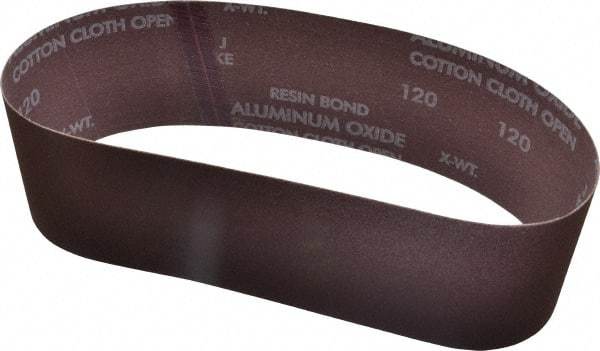 Norton - 3" Wide x 24" OAL, 120 Grit, Aluminum Oxide Abrasive Belt - Aluminum Oxide, Fine, Coated, X Weighted Cloth Backing, Series R228 - Americas Industrial Supply