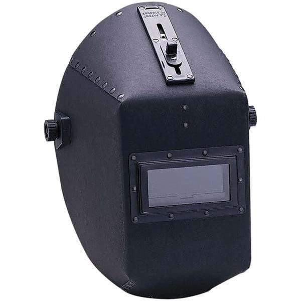Jackson Safety - 4-1/4" Window Width x 2" Window Height, 10 Shade Fixed Shade Lens, Fixed Front Welding Helmet - Black Vulcanized Fiber Green Lens - Americas Industrial Supply