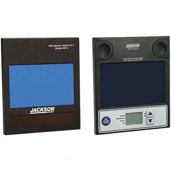 Jackson Safety - 4" Wide x 5" High, Lens Shade 9 to 13, Auto-Darkening Lens - Blue, Vertical Mount - Americas Industrial Supply