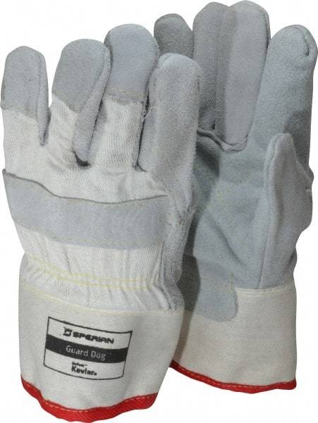 Honeywell - Size Universal (9), ANSI Cut Lvl 3, Abrasion Lvl 4, Leather Cut Resistant Gloves - Kevlar Lining, Safety Cuff, White/Gray, Paired - Americas Industrial Supply