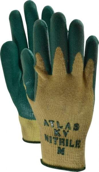SHOWA - Size M (8), ANSI Cut Lvl 3, Nitrile Coated Kevlar Cut Resistant Gloves - Palm & Fingers Coated, Knit Wrist, Yellow/Green, Paired - Americas Industrial Supply