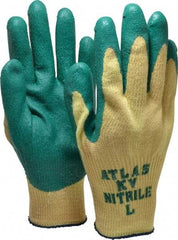 SHOWA - Size L (9), ANSI Cut Lvl 3, Nitrile Coated Kevlar Cut Resistant Gloves - Palm & Fingers Coated, Knit Wrist, Yellow/Green, Paired - Americas Industrial Supply