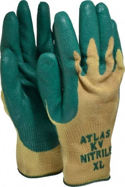 SHOWA - Size XL (10), ANSI Cut Lvl 3, Nitrile Coated Kevlar Cut Resistant Gloves - Palm & Fingers Coated, Knit Wrist, Yellow/Green, Paired - Americas Industrial Supply