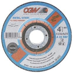 Camel Grinding Wheels - 24 Grit, 9" Wheel Diam, 1/4" Wheel Thickness, Type 27 Depressed Center Wheel - Aluminum Oxide, Resinoid Bond, N Hardness, 6,600 Max RPM, Compatible with Angle Grinder - Americas Industrial Supply