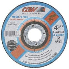 Camel Grinding Wheels - 24 Grit, 7" Wheel Diam, 1/4" Wheel Thickness, 7/8" Arbor Hole, Type 27 Depressed Center Wheel - Aluminum Oxide, Resinoid Bond, N Hardness, 8,600 Max RPM, Compatible with Angle Grinder - Americas Industrial Supply