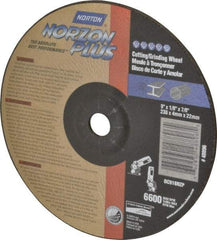 Norton - 9" Wheel Diam, 1/8" Wheel Thickness, 7/8" Arbor Hole, Type 27 Depressed Center Wheel - Ceramic, 6,600 Max RPM, Compatible with Angle Grinder - Americas Industrial Supply