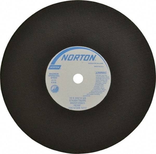 Norton - 10" 36 Grit Aluminum Oxide Cutoff Wheel - 3/32" Thick, 5/8" Arbor, 6,110 Max RPM, Use with Stationary Tools - Americas Industrial Supply