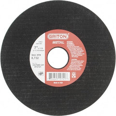 Value Collection - 7" 46 Grit Aluminum Oxide Cutoff Wheel - 1/16" Thick, 1-1/4" Arbor, 8,732 Max RPM, Use with Stationary Tools - Americas Industrial Supply