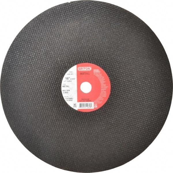 Made in USA - 16" 36 Grit Aluminum Oxide Cutoff Wheel - 5/32" Thick, 1" Arbor, 3,820 Max RPM, Use with Stationary Tools - Americas Industrial Supply
