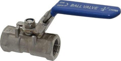 Value Collection - 1/4" Pipe, Standard Port, Stainless Steel Standard Ball Valve - 1 Piece, Inline - One Way Flow, FNPT x FNPT Ends, Lever Handle, 400 WOG - Americas Industrial Supply
