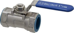 Value Collection - 1" Pipe, Standard Port, Stainless Steel Standard Ball Valve - 1 Piece, Inline - One Way Flow, FNPT x FNPT Ends, Lever Handle, 400 WOG - Americas Industrial Supply
