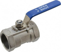 Midwest Control - 1-1/4" Pipe, Standard Port, Stainless Steel Standard Ball Valve - 1 Piece, Inline - One Way Flow, FNPT x FNPT Ends, Lever Handle, 1,000 WOG - Americas Industrial Supply