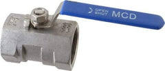 Midwest Control - 1-1/2" Pipe, Standard Port, Stainless Steel Standard Ball Valve - 1 Piece, Inline - One Way Flow, FNPT x FNPT Ends, Lever Handle, 1,000 WOG - Americas Industrial Supply