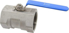 Midwest Control - 2" Pipe, Standard Port, Stainless Steel Standard Ball Valve - 1 Piece, Inline - One Way Flow, FNPT x FNPT Ends, Lever Handle, 1,000 WOG - Americas Industrial Supply