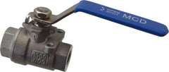 Midwest Control - 1/4" Pipe, Stainless Steel Standard Ball Valve - 2 Piece, Inline - One Way Flow, FNPT x FNPT Ends, Lever Handle, 1,000 WOG, 150 WSP - Americas Industrial Supply