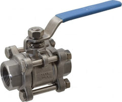 Midwest Control - 3/4" Pipe, Full Port, Stainless Steel Standard Ball Valve - 3 Piece, Inline - One Way Flow, FNPT x FNPT Ends, Lever Handle - Americas Industrial Supply