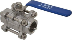 Midwest Control - 1" Pipe, Full Port, Stainless Steel Standard Ball Valve - 3 Piece, Inline - One Way Flow, FNPT x FNPT Ends, Lever Handle - Americas Industrial Supply
