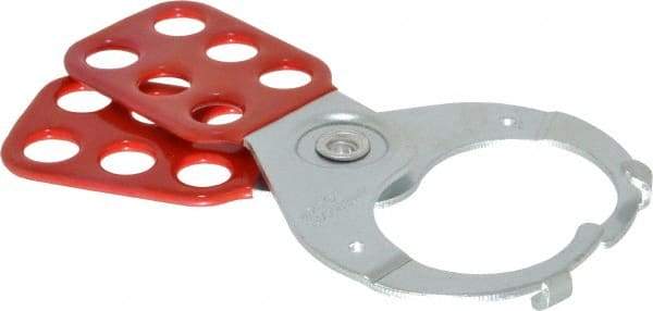 American Lock - Single Jaw, 1-1/2" Jaw Diam, 6 PadLocks, Steel Lockout Hasp - Scissor Action, 5" Long, Red - Americas Industrial Supply