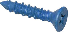 Made in USA - 1/4" Diam, 1-1/4" OAL, Phillips Drive, Concrete Screw & Masonry Fastener - Steel, Blue Climaseal Finish, Includes Drill Bit - Americas Industrial Supply