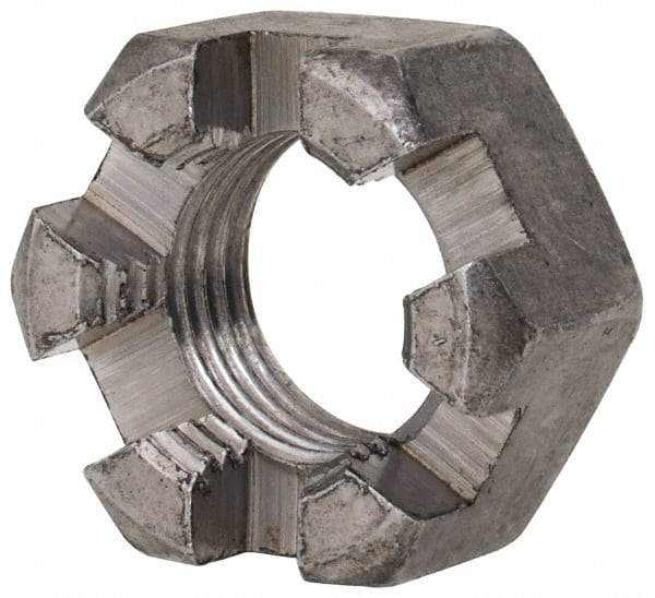 Value Collection - 1/2-20 UNF Grade 2 Steel Slotted Locknut - 3/4" Width Across Flats, 7/16" High, Uncoated - Americas Industrial Supply