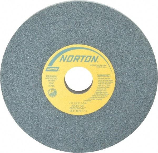 Norton - 7" Diam x 1-1/4" Hole x 1/2" Thick, I Hardness, 80 Grit Surface Grinding Wheel - Silicon Carbide, Type 1, Medium Grade, 3,600 Max RPM, Vitrified Bond, No Recess - Americas Industrial Supply