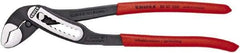 Knipex - 7-1/4" OAL, 1-1/2" Max Capacity, 9 Position Water Pump Tongue & Groove Pliers - Self-Gripping V-Jaws, Alligator Jaw Head, Plastic Dipped Handles - Americas Industrial Supply