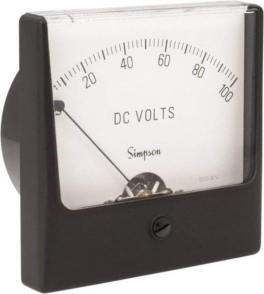 Simpson Electric - Analog, DC Voltmeter, Panel Meter - 60 Hz, 1000 Ohms at 60 Hz, 100 VDC - Americas Industrial Supply