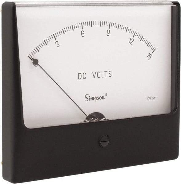 Simpson Electric - Analog, DC Voltmeter, Panel Meter - 60 Hz, 1000 Ohms at 60 Hz, 15 VDC - Americas Industrial Supply