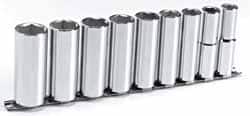 Blackhawk by Proto - 9 Piece 1/2" Drive Deep Well Socket Set - 6 Points, 1/2" to 1" Range, Inch Measurement Standard - Americas Industrial Supply