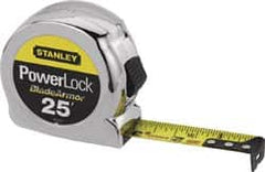 Stanley - 25' x 1" Yellow Blade Tape Measure - 1/16" Graduation, Inch Graduation Style, Silver Case - Americas Industrial Supply