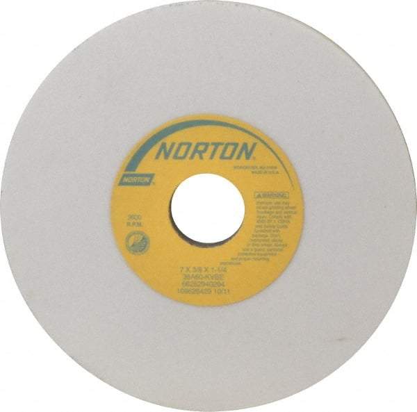 Norton - 7" Diam x 1-1/4" Hole x 3/8" Thick, K Hardness, 60 Grit Surface Grinding Wheel - Aluminum Oxide, Type 1, Medium Grade, 3,600 Max RPM, Vitrified Bond, No Recess - Americas Industrial Supply