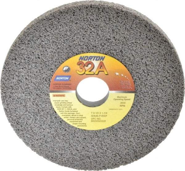 Norton - 7" Diam x 1-1/4" Hole x 1/2" Thick, F Hardness, 46 Grit Surface Grinding Wheel - Aluminum Oxide, Type 1, Coarse Grade, 3,600 Max RPM, Vitrified Bond, No Recess - Americas Industrial Supply
