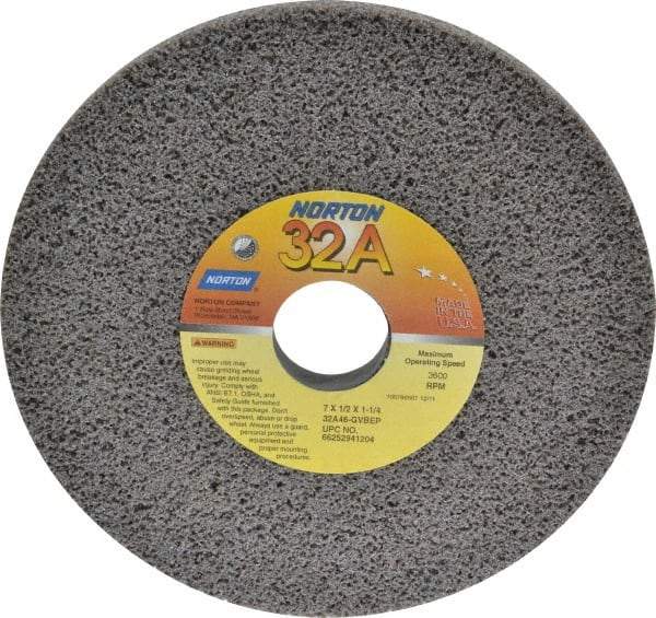 Norton - 7" Diam x 1-1/4" Hole x 1/2" Thick, G Hardness, 46 Grit Surface Grinding Wheel - Aluminum Oxide, Type 1, Coarse Grade, 3,600 Max RPM, Vitrified Bond, No Recess - Americas Industrial Supply
