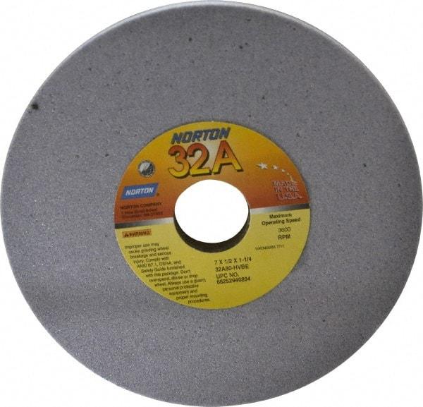 Norton - 7" Diam x 1-1/4" Hole x 1/2" Thick, H Hardness, 80 Grit Surface Grinding Wheel - Aluminum Oxide, Type 1, Medium Grade, 3,600 Max RPM, Vitrified Bond, No Recess - Americas Industrial Supply