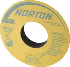 Norton - 7" Diam x 1-1/4" Hole x 1/2" Thick, J Hardness, 46 Grit Surface Grinding Wheel - Aluminum Oxide, Type 1, Coarse Grade, 3,600 Max RPM, Vitrified Bond, No Recess - Americas Industrial Supply