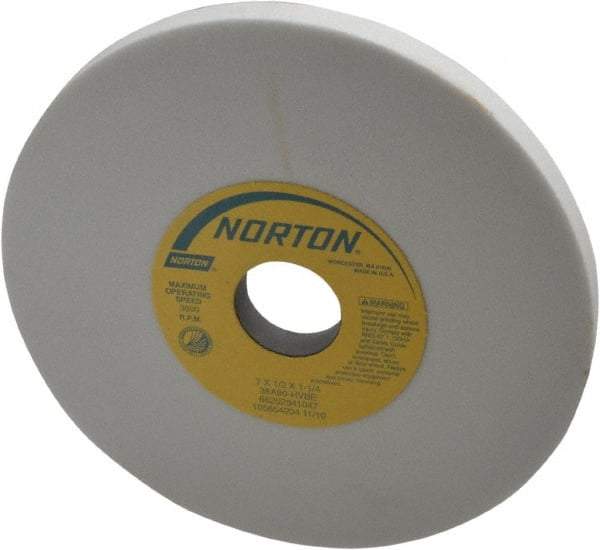 Norton - 7" Diam x 1-1/4" Hole x 1/2" Thick, H Hardness, 80 Grit Surface Grinding Wheel - Aluminum Oxide, Type 1, Medium Grade, 3,600 Max RPM, Vitrified Bond, No Recess - Americas Industrial Supply