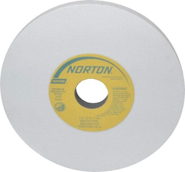 Norton - 7" Diam x 1-1/4" Hole x 1/2" Thick, I Hardness, 100 Grit Surface Grinding Wheel - Aluminum Oxide, Type 1, Fine Grade, 3,600 Max RPM, Vitrified Bond, No Recess - Americas Industrial Supply