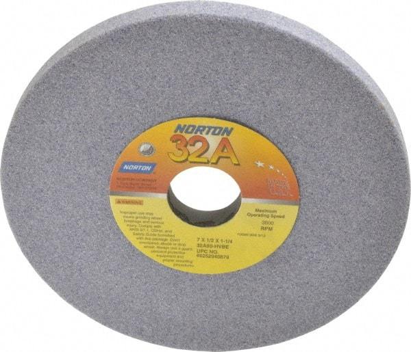 Norton - 7" Diam x 1-1/4" Hole x 1/2" Thick, H Hardness, 60 Grit Surface Grinding Wheel - Aluminum Oxide, Type 1, Medium Grade, 3,600 Max RPM, Vitrified Bond, No Recess - Americas Industrial Supply